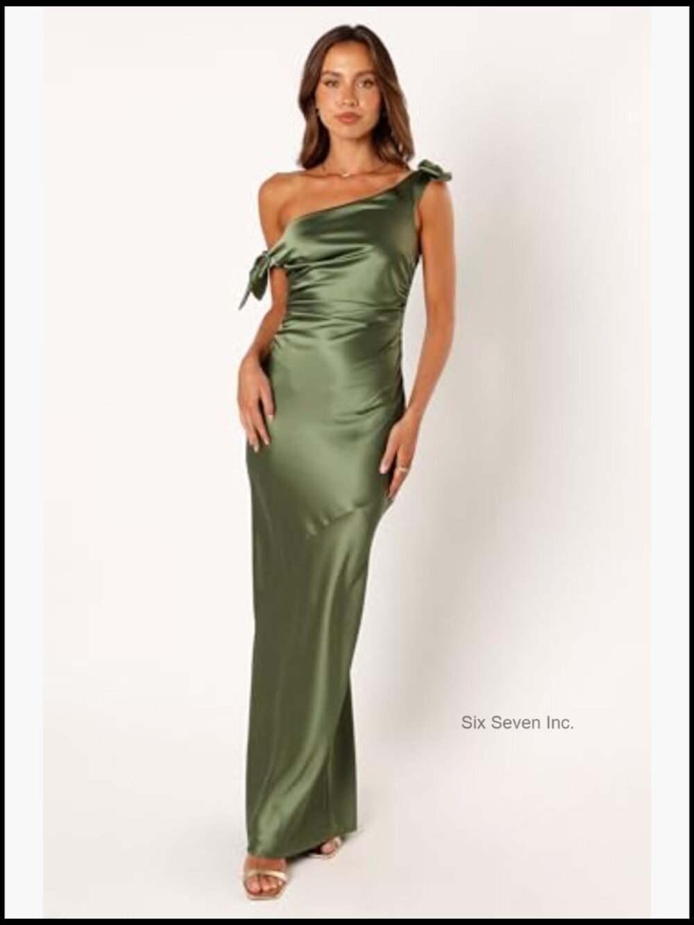 Off Shoulder Maxi Dress Asymmetric Bodycon Satin Zip Back - Picture 5 of 7